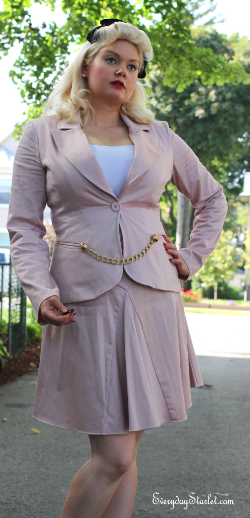 OOTD inspired by Rita Hayworth in Cover Girl w/ pink suit and DIY Chain Accent Pin