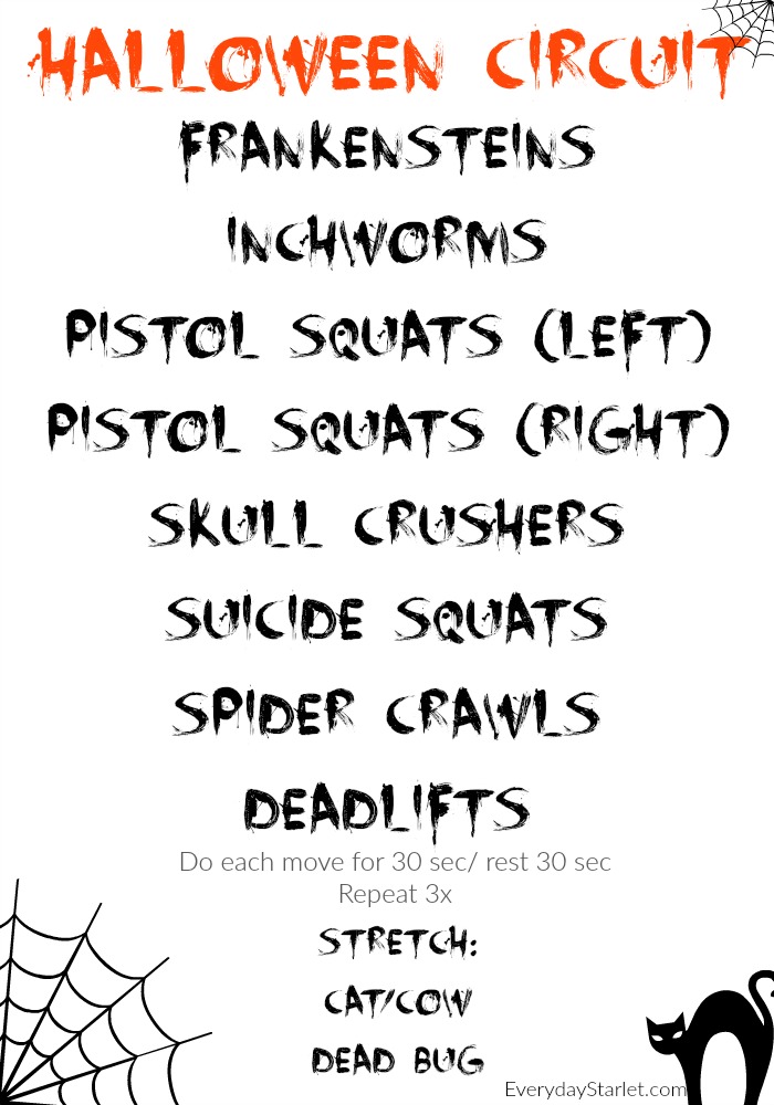 Halloween Workout Video, Halloween Workout Ideas, Halloween Themed Exercises, Circuit Training, Full Body Workout, Circuit Training Workouts, Circuit Workout, At Home Workout, At Home workout For Women, Dumbbell Only Workout, Everyday Starlet, 