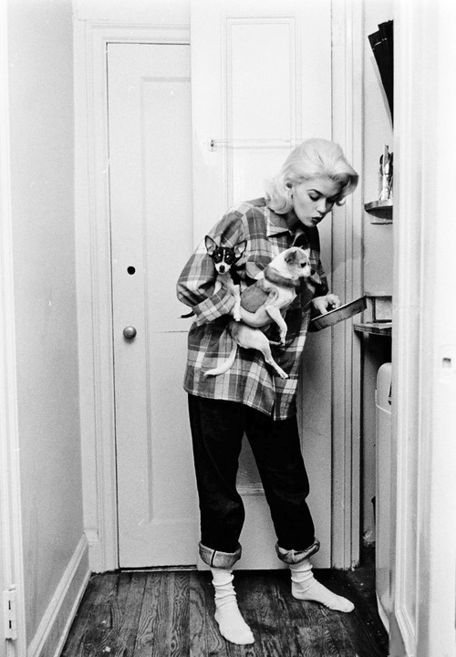 Jayne Mansfield Plaid and Denim Outdoors Woods Camping Fashion Inspiration