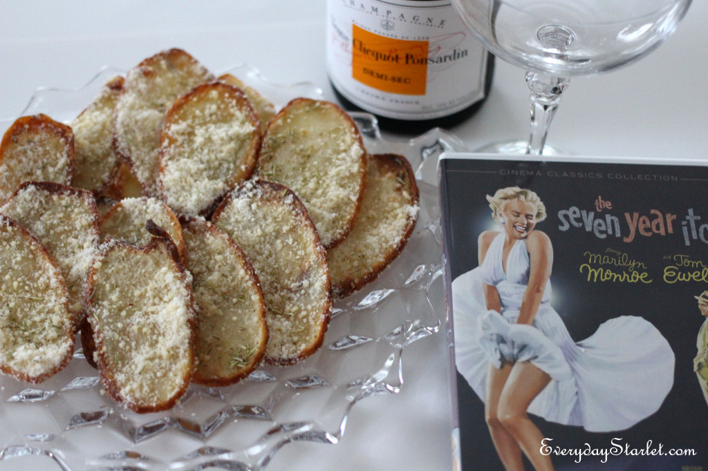 Rosemary Parmesan Truffle Baked Potato Chips, Champagne, and a Marilyn Monroe film,The Seven Year Itch