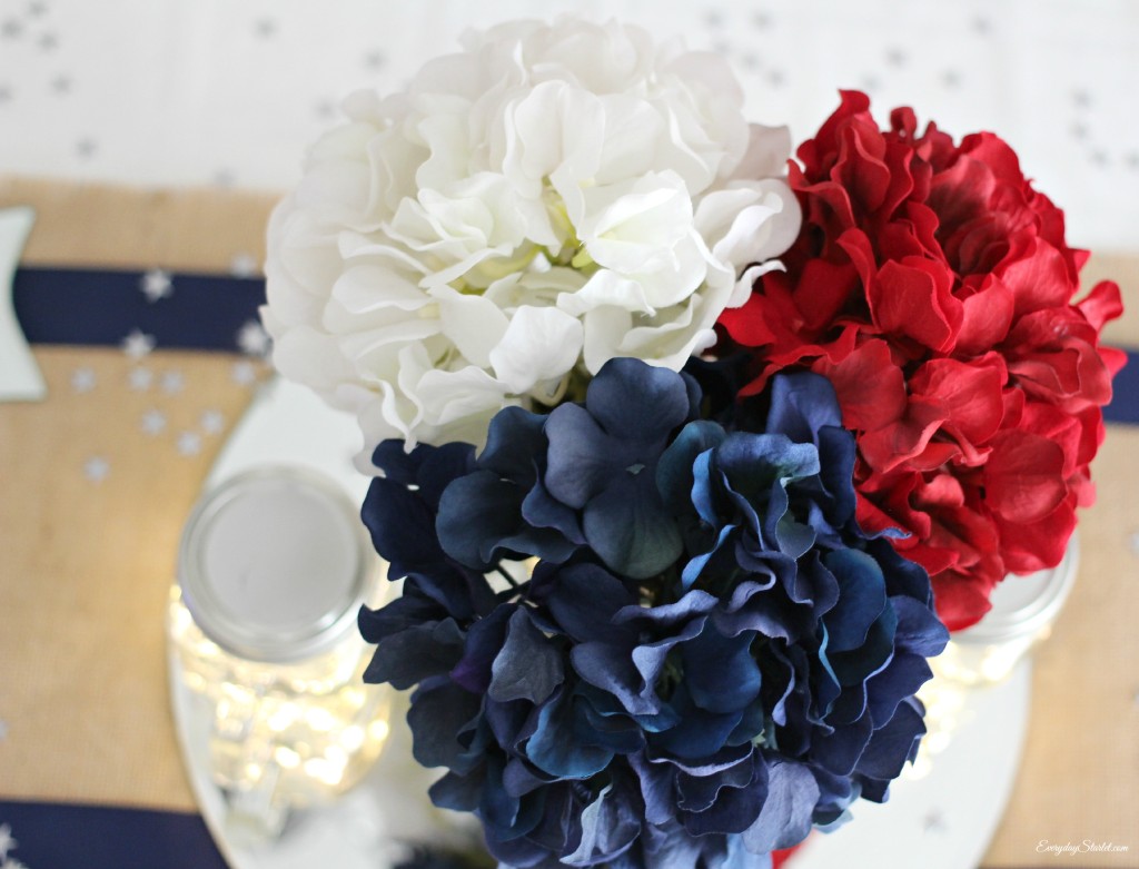DIY Rustic Glamour 4th of July Tabelscape, Michaels Hydrangeas