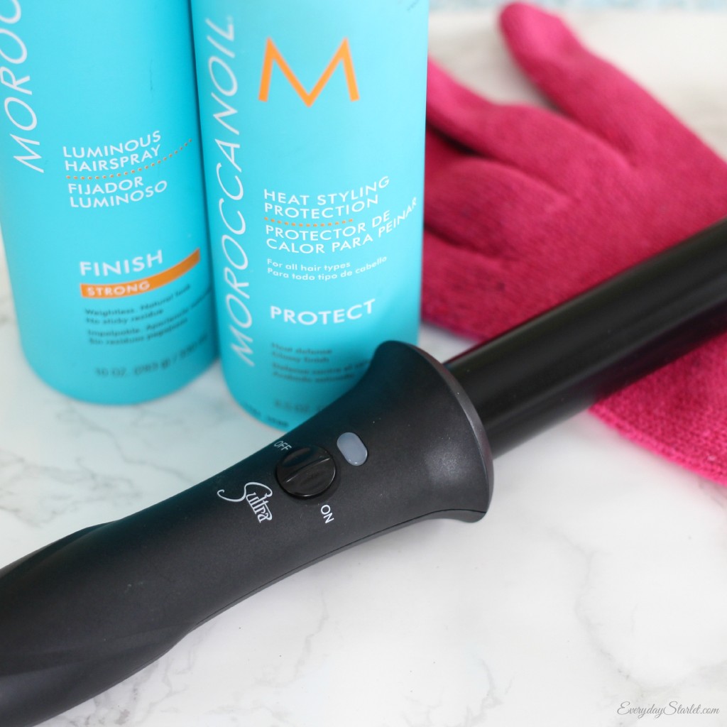 Moroccan oil heat spray, luminous hairspray, sultra clipless bombshell curling iron 